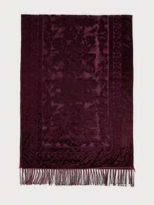 1pc Fashionable Women's Double Purpose Silver Printed Tassel Scarf/Shawl - Burgundy - View 3