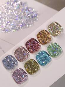 1pc Sliver Gel Nail Polish, 6D HOLOGRAPHIC GLITTER Rhinestone COLLECTION Popular Series Nail Gel 9 Colors Vibrant All Seasons Glitter Snowflake Gel Polish- UV/LED Soak Off Semi-Permanent Varnish For DIY Manicure Nail Salon New Year Christmas Nails Goth Fashion Y2k Winter Klein Blue Pink Purple White Brown - Silver - View 2
