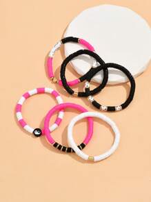 Set de 6 pulseras con cuentas de arcilla polimérica de moda y colores aleatorios, adecuadas para uso diario