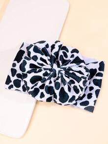 1 件婴儿奶牛图案蝴蝶结头带，大号 3 层蝴蝶结发带，时尚弹力头巾，儿童婴儿发饰。 - 黑與白 - 查看 6