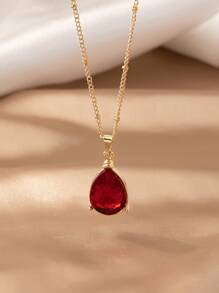 1 件寶石水滴吊墜復古高端別緻項鍊 Ins 風格 - 紅色 - 查看 10