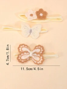 6 件秋冬大地色蝴蝶和花朵装饰头带，适合女婴，优雅婚礼派对，米色和卡其色时尚弹性头巾，带有逼真的蝴蝶装饰，冬季婴儿发饰 - 彩色 - 查看 5