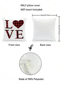 1pc Valentine'S Day Red & Black Buffalo Check Pillow Cover With Hand-Drawn Heart Design,18x18 Inch, Suitable For Sofa, Car, Bed, Farmhouse Decor (No Filling) - Red and Black Buffalo Plaid B - View 2