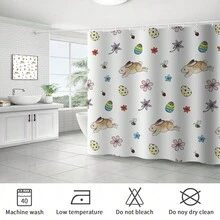 1入組復活節主題防水淋浴簾&12掛勾,數碼印花圖案,清晰不易褪色,具防水和防潮功能,家用 - 兔子,彩色蛋,蜜蜂,花朵 - 查看 6