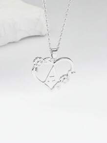 1 件時尚愛心花朵英文字母吊墜項鍊適合女士日常佩戴 - 銀色 - 查看 1