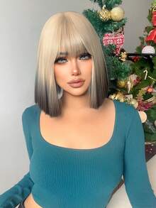 一片式合成耐热直发带刘海假发多色 12 英寸全机织日常自然逼真假发圣诞装饰 Y2k - 彩色 - 查看 2