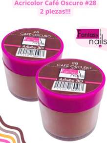 2 Piezas #28 Cafe Oscuro Acrilico Acricolor 3D para uñas Manicura  8 gramos-FANTASY NAILS - Marrón Mocha - Ver 2