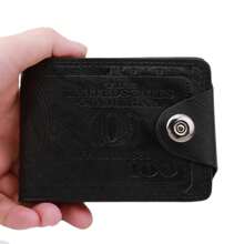 1入組男士黑色美元紙幣印花雙折卡片套,pu皮革,短款式 - 黑色 - 查看 5