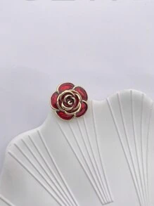女性簡約時尚珐琅山茶花胸針,高端精緻毛衣卡迪根別針,獨特優雅胸針 - 紅色 - 查看 4