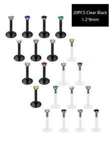 CIZME 10Pcs/20Pcs 16G Plastic Tragus Earrings Jeweled Cartilage Helix Earring Retainer Clear Lip Rings Labret Studs Flexible Bioflex Bar Lip Ear Piercing Retainer For Work - Multicolor - View 7