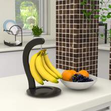 Bamboo Banana Holder,Freestanding Banana Hanger With Hook And Base For Countertop And Table - Black - View 2