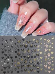 3入組蝴蝶美甲貼紙貼花3d自粘激光金銀玫瑰金心形星光蝴蝶星光美甲設計,適用於女性精美美甲裝飾 - 彩色 - 查看 2