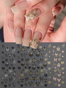 3入組蝴蝶美甲貼紙貼花3d自粘激光金銀玫瑰金心形星光蝴蝶星光美甲設計,適用於女性精美美甲裝飾 - 彩色 - 查看 1