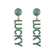 1pair Green Personalized St. Patrick's Day Tassel Earrings With Letters 'Lucky Good' Made Of Alloy & Fabric For Women's Daily Wear Or Festive Events - Green Lucky - View 9