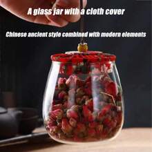 1入新款花卉布蓋玻璃密封茶罐,家庭糖果、茶、儲物罐,方便收納 - 紅色 - 查看 1