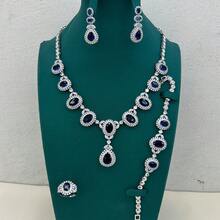 歐美風格豪華鋯石珠寶套裝,包括項鍊、耳環、戒指和手鐲,非常適合作為禮物、母親節、派對或婚禮裝飾 - 四件套 - 查看 3