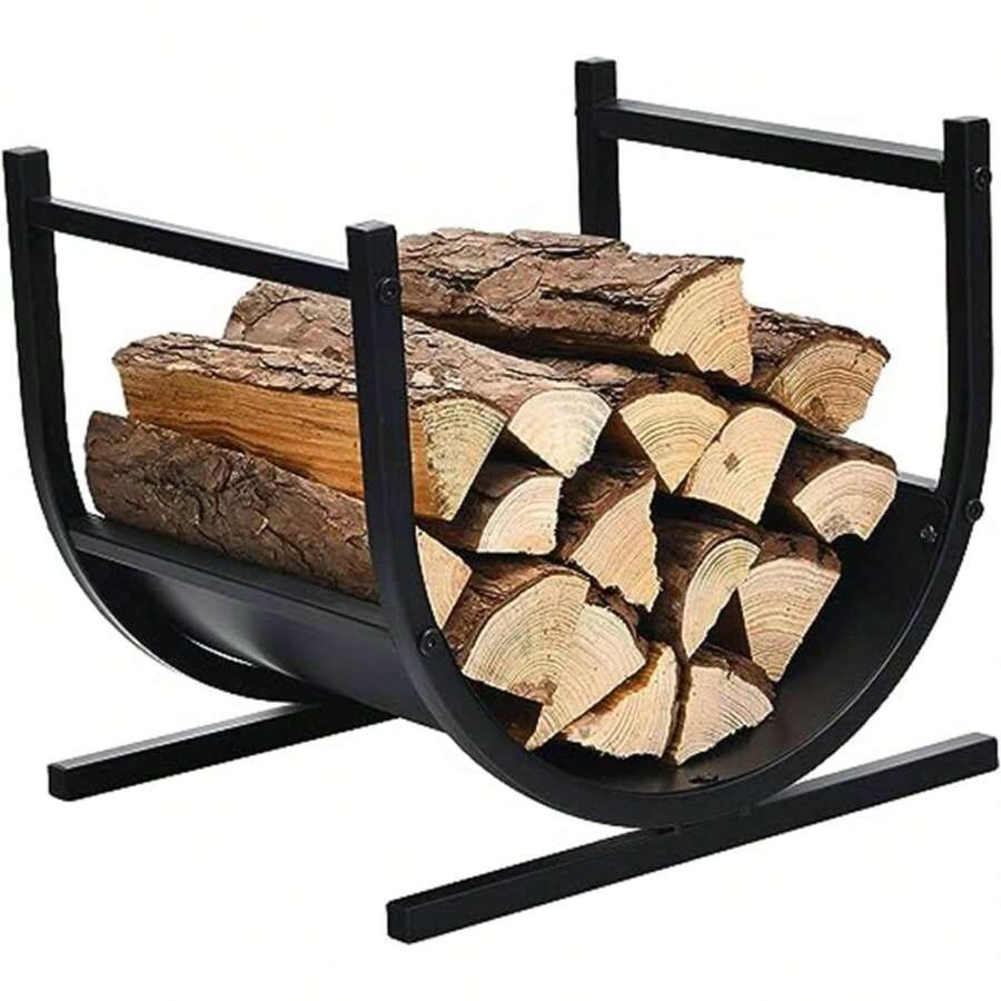 U-Shaped Firewood Rack, Metal Firewood Rack With Handles & Stable Base, Firewood Rack For Indoors & Outdoors, Firewood Holder For Fireplace, BBQ & Fire Pit, 43*37*39.5cm - Black - View 1