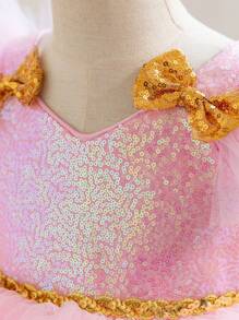 Pink Princess Tulle Puffy Mesh Party Dress, Suitable For Birthday, Party, Prom, Wedding, Pageant - For Young Girls - Pink - View 6