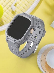 Dây đeo khung tích hợp kiểu áo giáp chất liệu TPU Tương thích với Apple Watch 4/5/6/7/8/9 - Xám - Xem 3