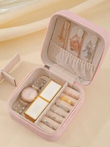 1個字母風格多功能便攜式精美小珠寶盒,防塵耳環,項鍊,珠寶配件收納,家居收納和組織,臥室配件,送女友和母親的禮物,美麗的家居裝飾,臥室裝飾 - 粉色 - 查看 6