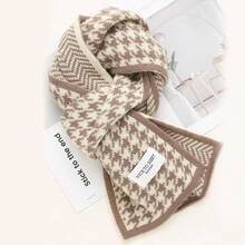 1pc Women's Colorblock Houndstooth Check Pattern Square Knit Scarf, Versatile, Suitable For Everyday Wear - Black - View 5