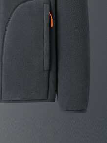 1pc Outdoor Hiking & Casual Double-Sided Wearable Coral Fleece & Flannel Thickened Grey Men'S Fleece Jacket - Dark Grey - View 5
