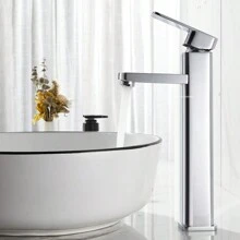 Countertop Wash Basin Hot & Cold Water Tap, Four Square Basin Tap With Increased Height For Bathroom Wash Basin - Silver - View 1