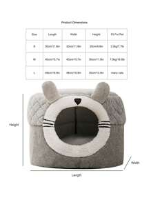 1pc Plush Cartoon Shaped Grey Pet Bed With Two Usage: Bed & Sofa, Removable & Washable, Suitable For Small & Medium-sized Cats, Dogs, Rabbits, Winter, Household Use - Grey - View 3