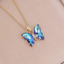 1pc High-end Style Gradual Color Cubic Zirconia Butterfly Necklace For Women/ Gift For Travel & Anniversary - White - View 3