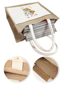 大容量黃麻肩袋手提袋裝麻袋亞麻手提袋女士購物袋名字字母圖案可重複使用被層壓的設計師手提袋母親禮物旅行儲物袋手提購物布袋麻亞麻小袋野餐袋老師禮物 - 米色 - 查看 4