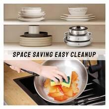 16 Piece Stainless Steel Cookware Set, Kitchen Removable Handle Stackable Pots And Pans Set, Frying Pans Saucepans With Lid, Stay-Cool Handles For All Stoves, Dishwasher/Oven Safe Camping Space Saving - Multicolor - View 3