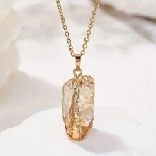 1 件不对称镀金边缘天然石吊坠紫水晶粉晶吊坠项链珠宝礼物 - 不規則金邊 - 查看 10
