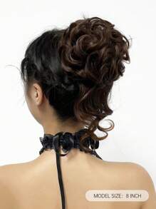 棕色假髮髮環,合成髮料髮髻,長款蓬亂捲曲髮髻頭,搭配彈性帶的捲髮髮髻圈及馬尾髮型髮片、髮垫套頭 - 巧克力棕 - 查看 3