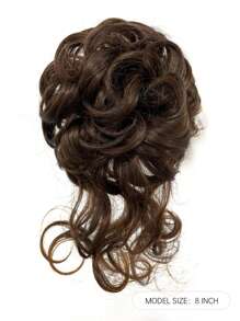 棕色假髮髮環,合成髮料髮髻,長款蓬亂捲曲髮髻頭,搭配彈性帶的捲髮髮髻圈及馬尾髮型髮片、髮垫套頭 - 巧克力棕 - 查看 4