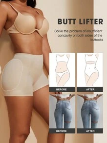 1 pieza Pantalones cortos moldeadores de cintura alta sin costuras para mujer, ropa interior moldeadora con control del abdomen, pantalones cortos ajustados, entrenador de cintura, almohadillas para glúteos, pantalones moldeadores - Blanco - Ver 8