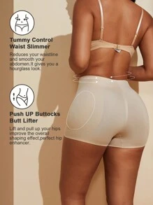 1 pieza Pantalones cortos moldeadores de cintura alta sin costuras para mujer, ropa interior moldeadora con control del abdomen, pantalones cortos ajustados, entrenador de cintura, almohadillas para glúteos, pantalones moldeadores - Blanco - Ver 5