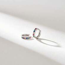 2 single-sided diamond small earrings, ear buckles, gold silver rose gold ear bone buckle ear jewelry - Silver Mixed Color - View 5