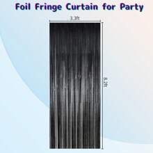 A Set Of 3PCS Multiple Colorful Gold Tassel Drape Backdrop Curtain Set 1*2m, Glitter Gold Foil Drape Laser Gold Tassel Backdrop Curtain, Gold Trimmed Background Curtain For Party Decoration Graduation Theme Halloween Christmas Party(3pcs) - Black - View 3