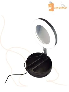 MAOMAO - BGD-1532 ESPEJO CON LUZ LED RETRACTIL/PLEGABLE MUJER PARA MAQUILLAJE CON ARO DE LUZ Y SOPORTE PARA CELULAR - Negro - Ver 2