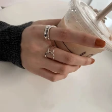 Dellgoo 復古戒指2入組非對稱幾何十字金屬戒指,獨特風格 - 銀色 - 查看 3