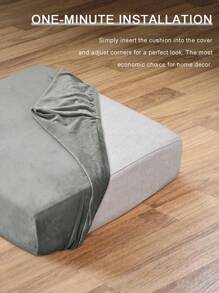 2入組現代絨面高彈性沙發靠墊套,家具保護套,柔軟且厚實的絨面布料,深灰色 - 淺灰色 - 查看 4