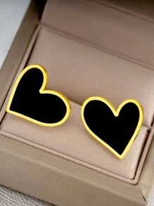 1 Set de joyería de acero inoxidable con diseño asimétrico de corazones romántico, adecuado para que las mujeres lo usen en el compromiso o como regalo