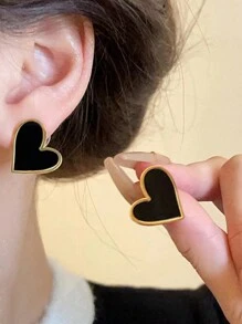 1 Set de joyería de acero inoxidable con diseño asimétrico de corazones romántico, adecuado para que las mujeres lo usen en el compromiso o como regalo