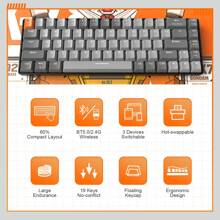 ATTACK SHARK * MAGIC-REFINER 60% Wireless Mechanical Keyboard, Bluetooth 5.0/2.4GHz, Dual-Mode Receiver, 68-Key Ergonomic Compact Gaming Keyboard, Compatible With PC - Space gray & red switch - View 3
