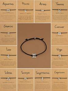 1pc Zodiac Sign Card Adjustable Black Cord Bracelet - Silver - View 1