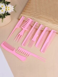 8 件套家用和美髮沙龍理髮梳、平梳、細齒梳、逗弄梳等 - 粉色 - 查看 1