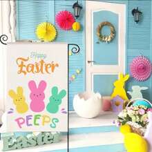 1 件歡迎復活節兔子花園戶外旗幟,雙面,有趣的兔子小庭院旗幟,春季農舍假期室外季節性裝飾,無旗桿 - 粉色 - 查看 4