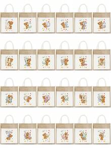 大容量黃麻肩袋手提袋裝麻袋亞麻手提袋女士購物袋名字字母圖案可重複使用被層壓的設計師手提袋母親禮物旅行儲物袋手提購物布袋麻亞麻小袋野餐袋老師禮物 - 米色 - 查看 2