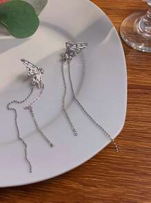 1對蝴蝶與流蘇不需穿洞的耳袖，金屬極簡風格耳環設計高雅，適合女孩拍視頻、日常佩戴或搭配衣服 - 流蘇蝴蝶 - 查看 3