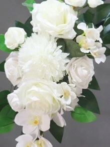 玫瑰婚礼过道花几何拱门花，人造花装饰适用于仪式背景、派对和节日、情人节、礼物 - 白色 - 查看 4